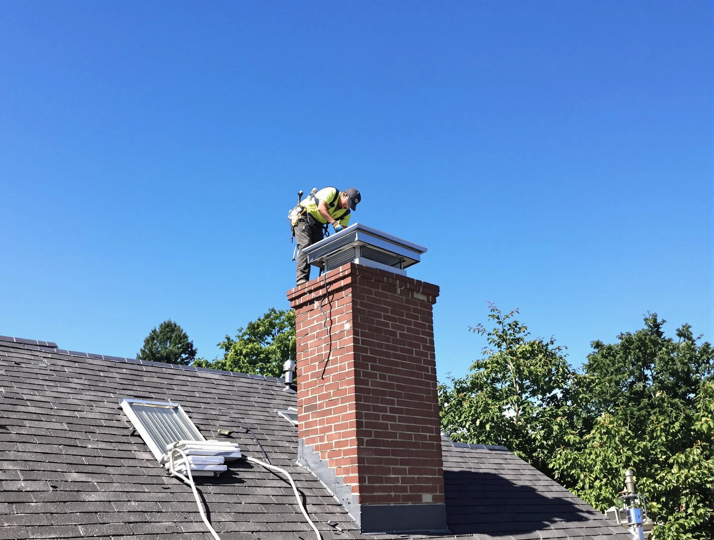 Butler Chimney Sweep technician measuring a chimney cap in Butler, PA