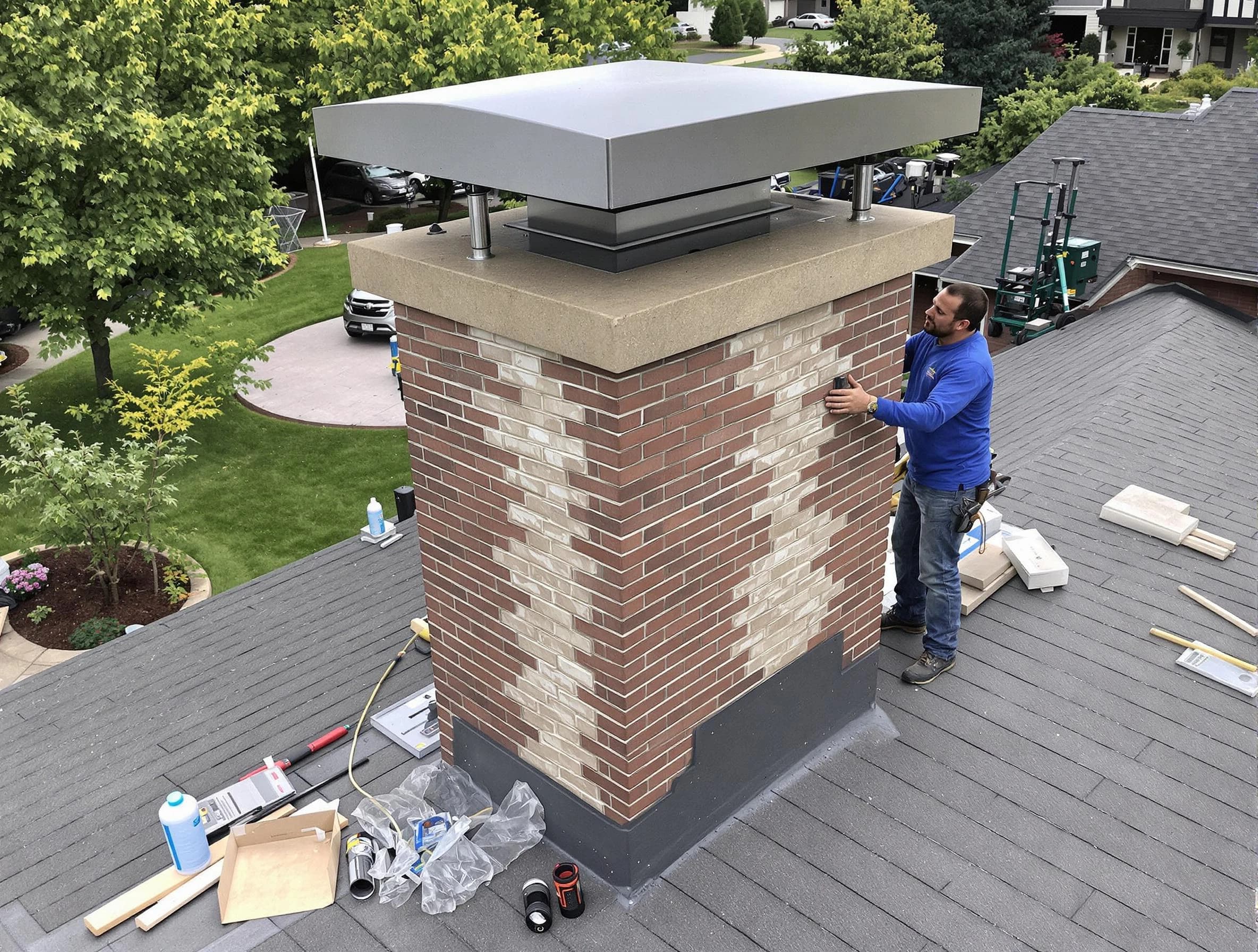 Butler Chimney Sweep team working on a custom chimney remodel in Butler, PA