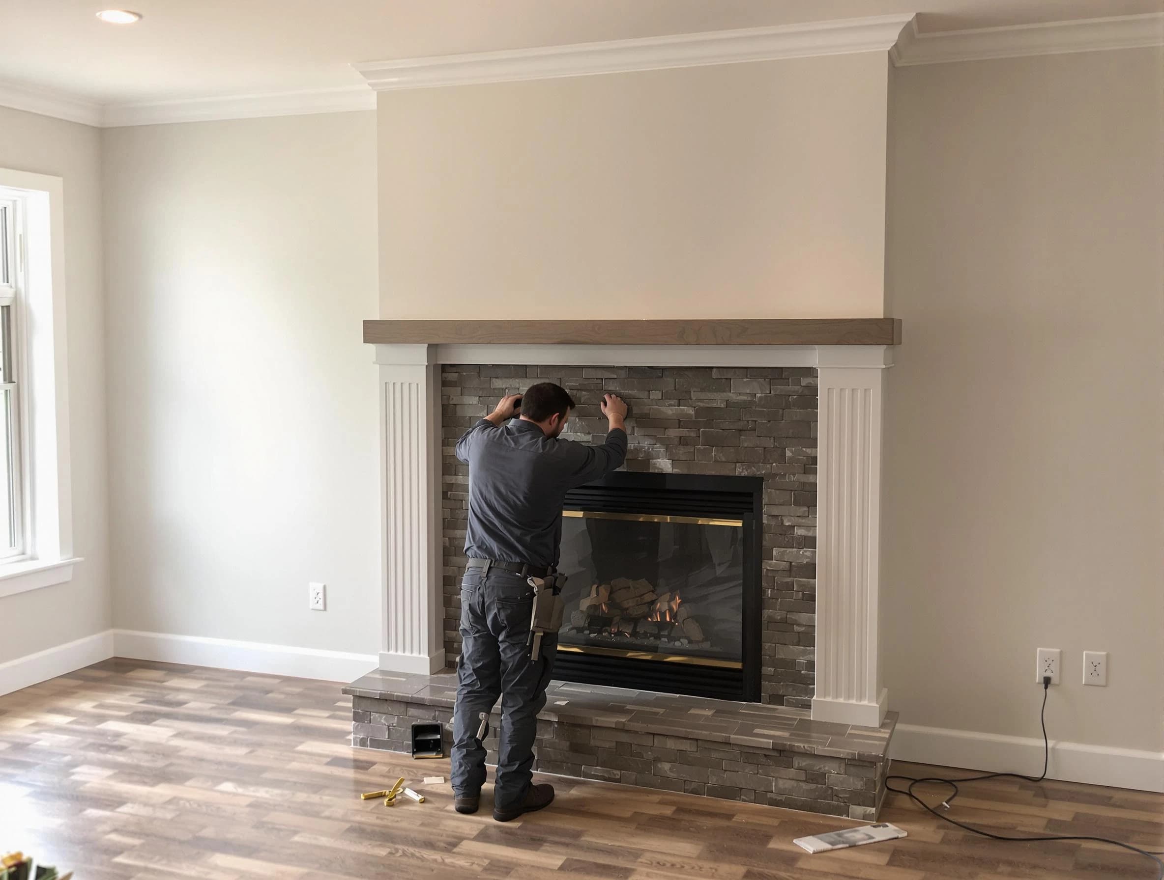 Butler Chimney Sweep finishing a custom fireplace install in Butler, PA
