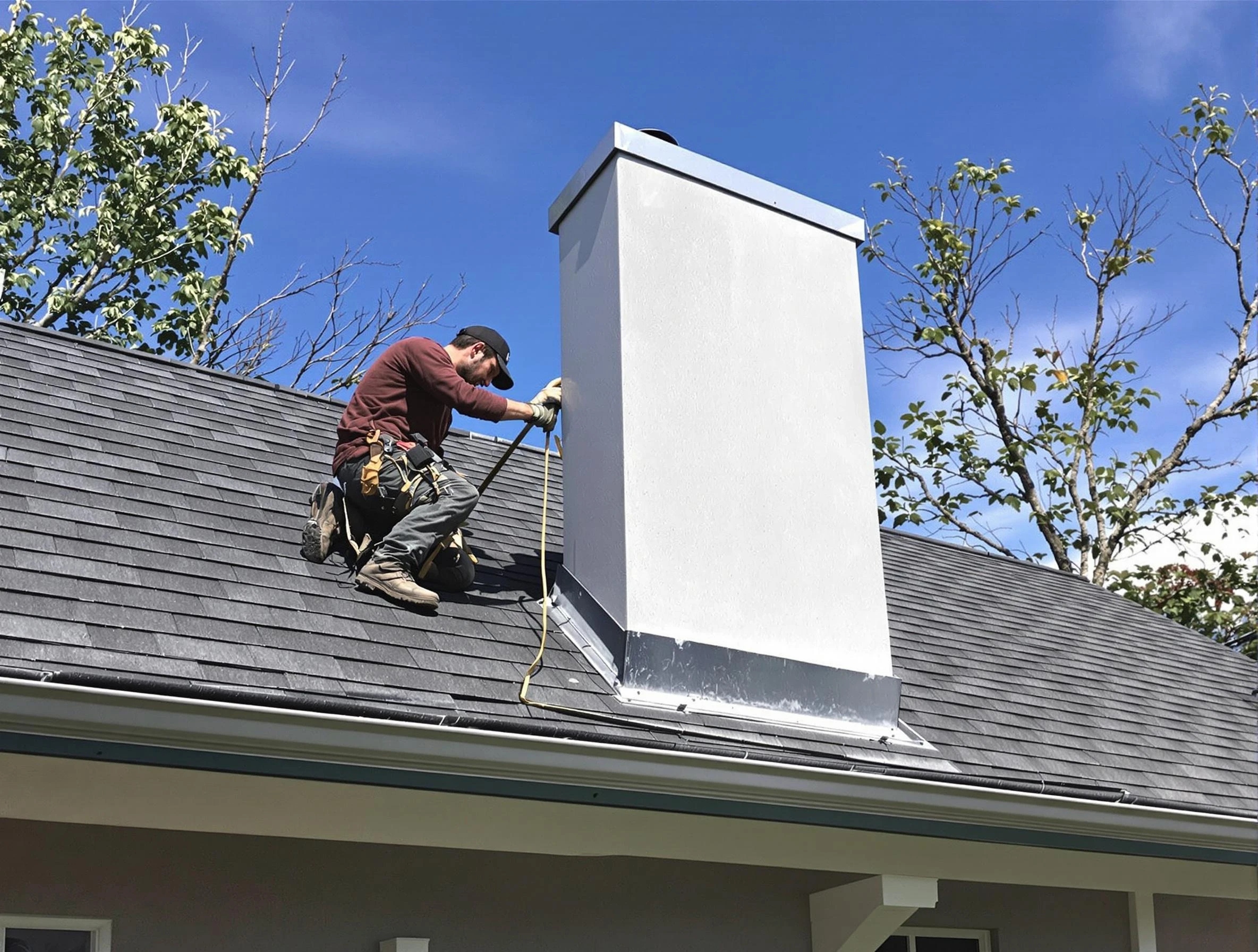 Butler Chimney Sweep team member finishing chimney construction in Butler, PA